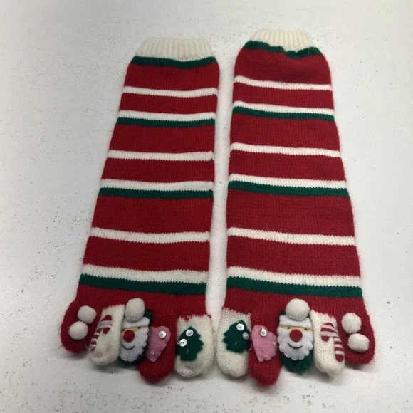 Christmas Red Green White Striped Toe Socks Santa Tree Applique‎ Womens