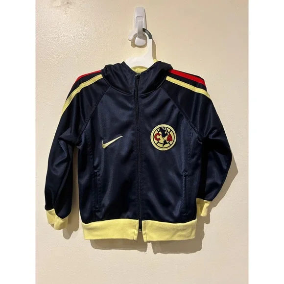 Vintage Nike Club America Kids Track Jacket Navy Yellow Hooded Full Zip Size 2