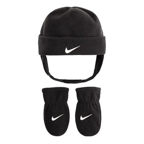 Nike Fleece Trapper Hat with Matching Mittens in Charcoal Grey