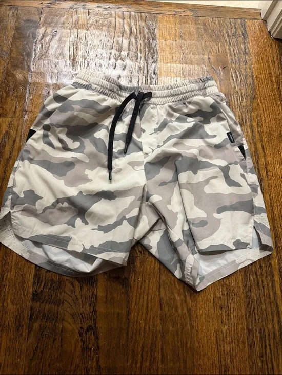 Men's Beige Camo Athletic Shorts with Drawstring