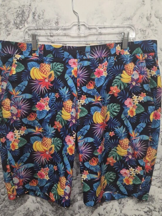 Hreski Mens Tropical Fruits Print Golf Short, Size 38