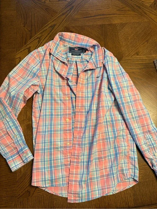 Vineyard Vines Pink & Light Blue Plaid Kids Button-Down Shirt
