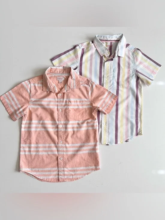 Cat & Jack Boys' Short-Sleeve Button-Up Shirts Peach & Pastel Stripe size 8