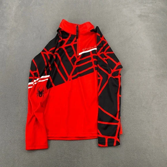 Spyder Boys Red Black Spider Web Quarter Zip Base Layer Top Style 196018 Size L