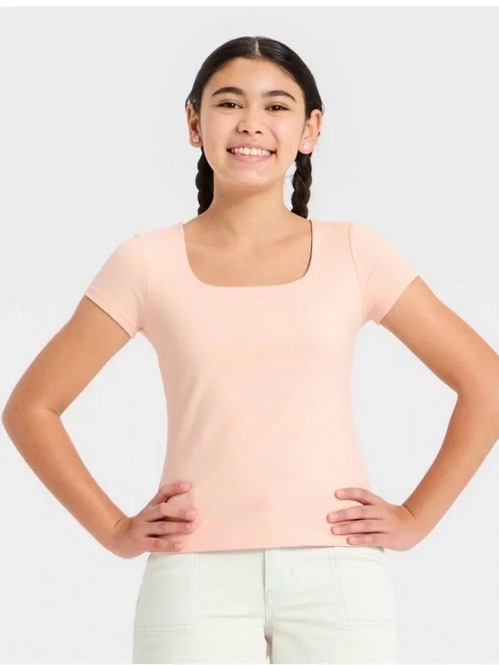 art class Peach Short-Sleeve Square-Neck Tee