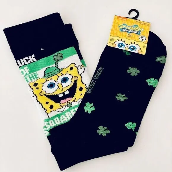 NWT Gorgeous 6.5-12 SpongeBob Squarepants Black,Green, Yellow White LUCK SOCKS