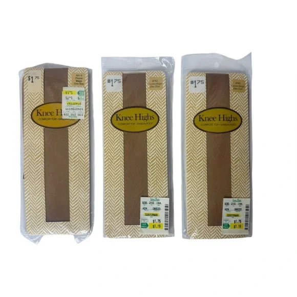 Evan Picone‎ Knee Highs 3 Packages Beige Comfort Top Sandalfoot 8.5-11