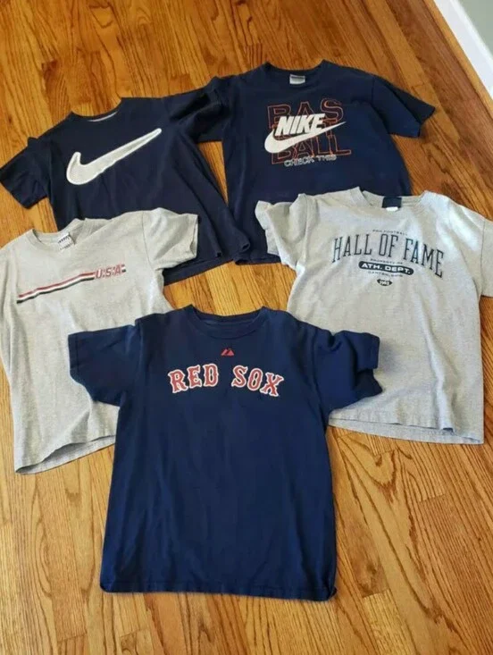 Kids Athletic Themed Graphic Short Sleeve Tees -5 Pack Bundle -Size: L