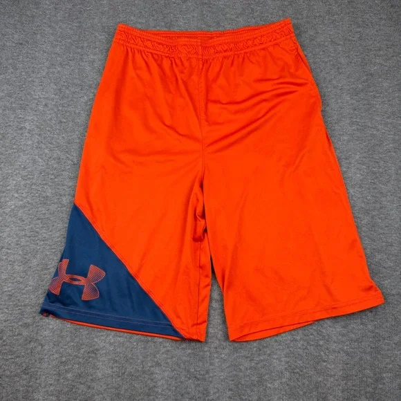 Under Armour Basketball Shorts Mens YXL Orange Navy Blue‎ Athletic Loose Fit