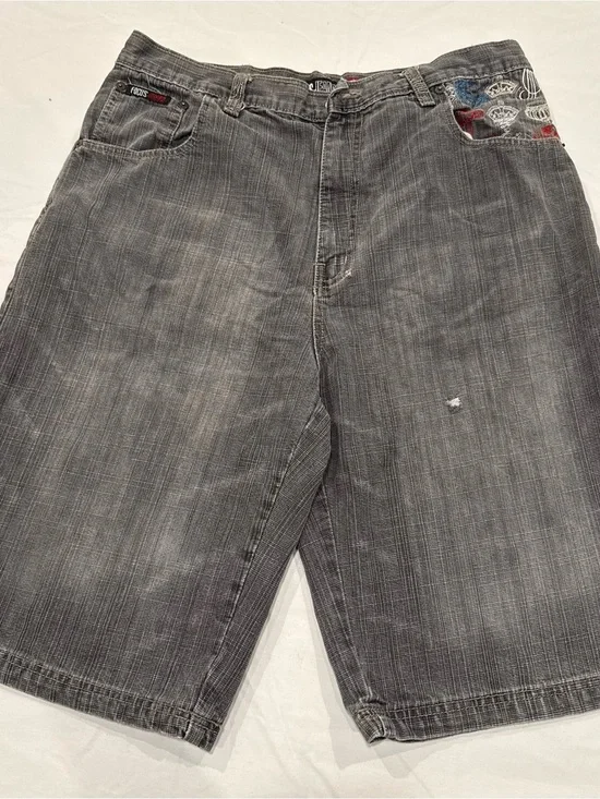 Vintage Y2k Focus 34 Rare Baggy Jean Denim Shorts Grey Stone Wash Flaw No Button