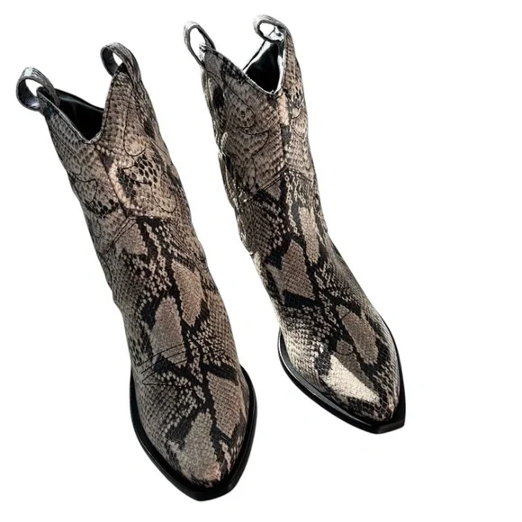 Schutz Zachy Western Snakeskin Leather Boots Pointed Toe Women’s 6.5