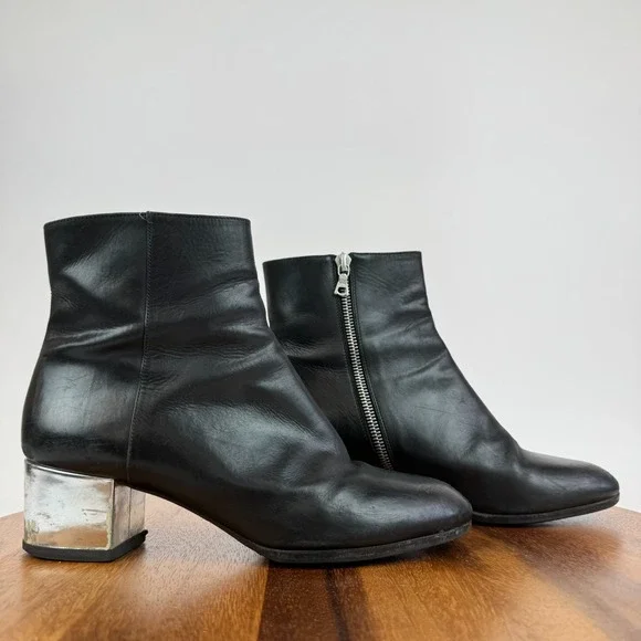 Womens‎ Dries Van Noten Black Lather Heeled Ankle Boots Booties Size 38 US 8 GUC