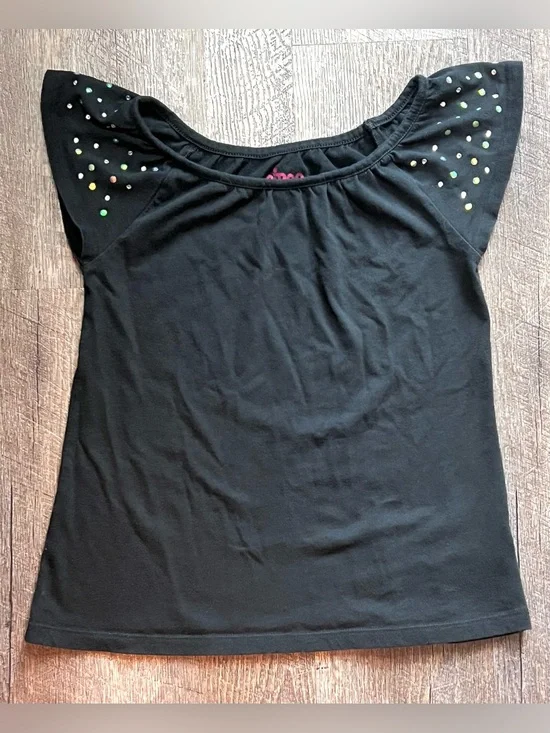 Circo Black Flutter Sleeve Rhinestone Top Girls M 7/8 Sparkle Tee