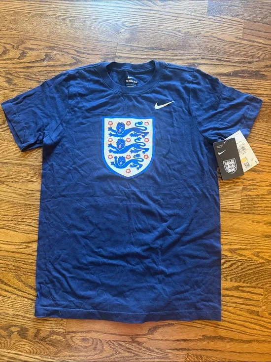 Nike Men's England Crest Tee - Navy Blue with White Swoosh