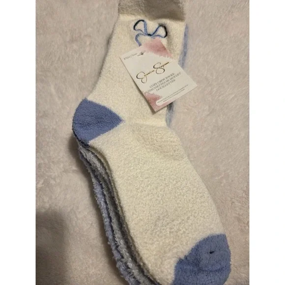 Jessica Simpson 3-Pack  Cozy Socks‎ Size 4-10 Blue White Crew-Length New