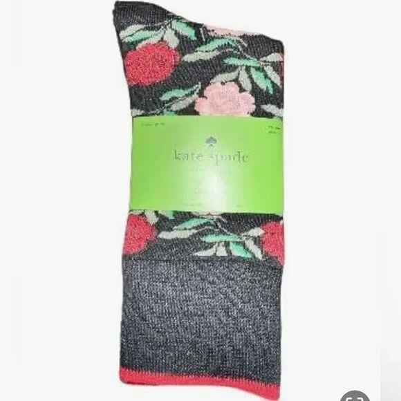 Kate Spade Womens Crew Socks Pack of 3 Black Floral Pink Plaid Multi NWT