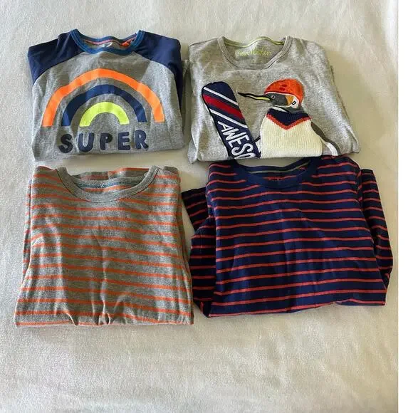 Mini Boden 4pc Lot Shirts Boys 9 10 Stripes Penguin Long Sleeve