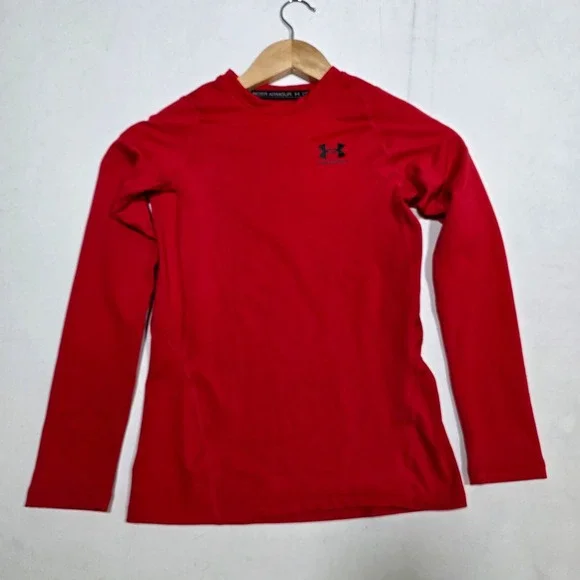 Under Armour ColdGear Shirt Youth Medium Red Fitted Long Sleeve Base Layer