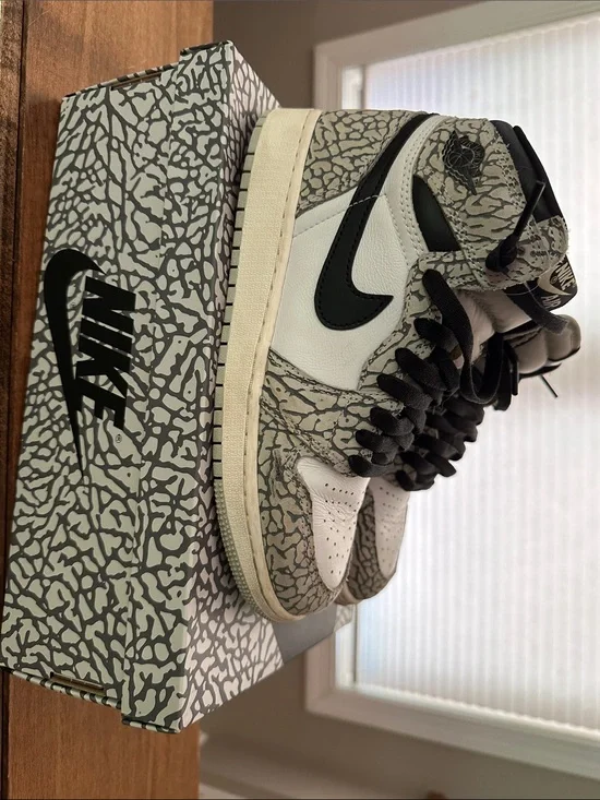 Nike Jordan High-Top Sneakers in White, Black, Grey Elephant Print