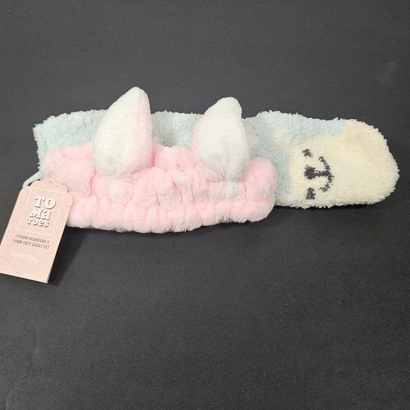 Christmas Gift Plush Head Band & Cozy Socks Girls Pastel‎ Color Size 9-11