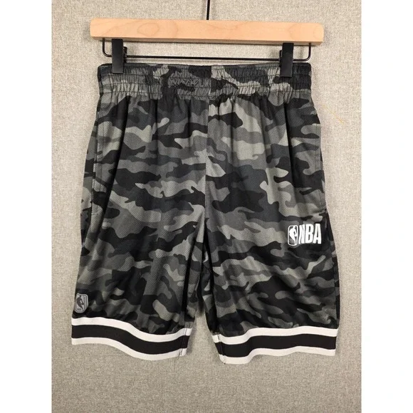 NBA Mens Camo Basketball Shorts Grey Black Mesh Athletic Size Small