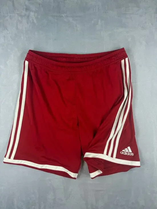 Adidas Embroidered Climalite Men's Shorts L Red 3-Stripe Athletic Gym 7” Inseam