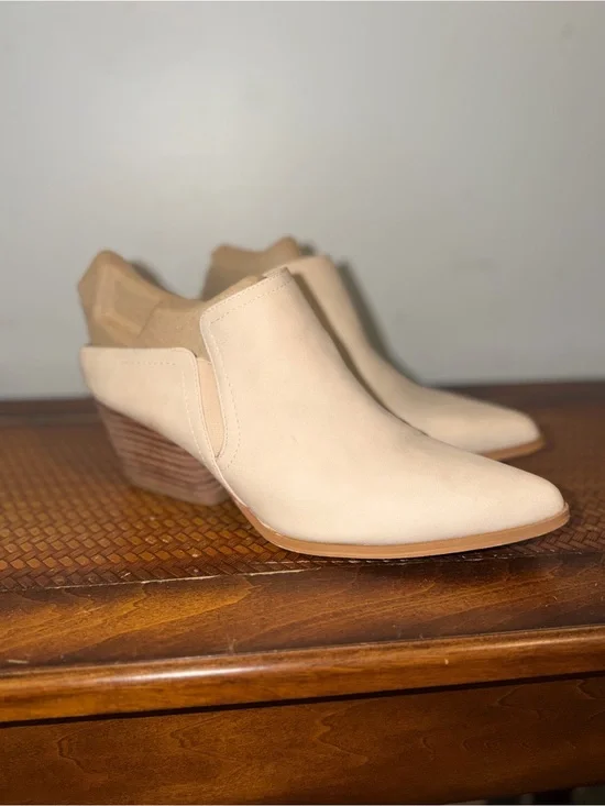 White Leather Low Heel Slip On Booties