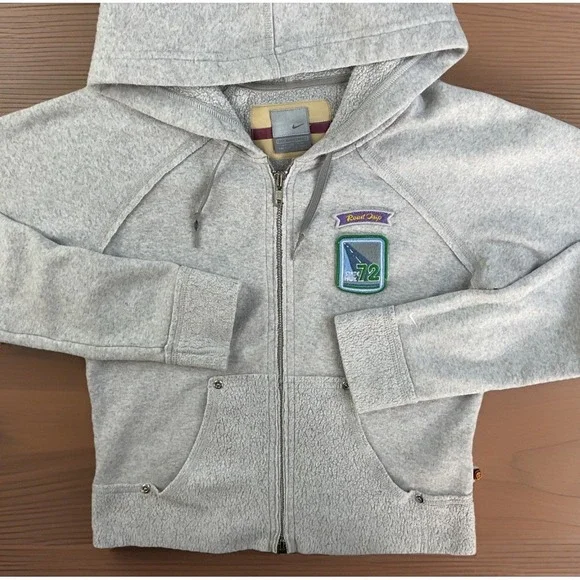 Vintage Nike Hoodie Sweatshirt Girls Sz XS Road Trip State HWY 72 Patch Gray 90s