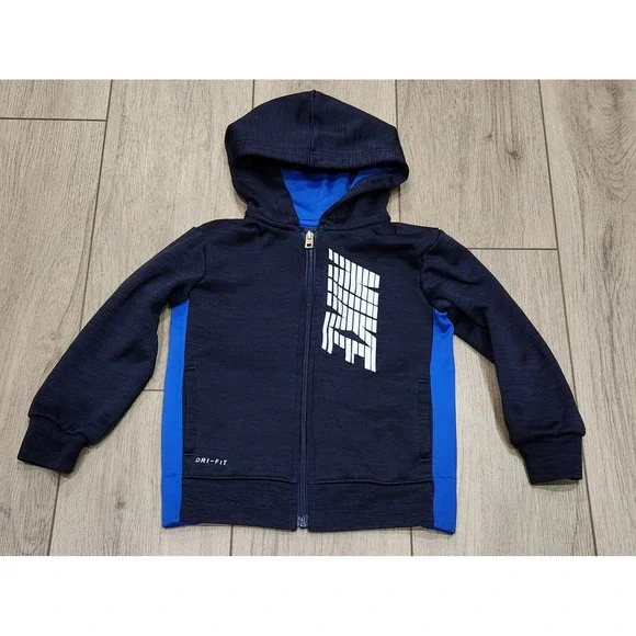 Nike Dri-Fit Full Zip Dark & Light Blue Hoodie Jacket Kids Toddler‎ Size 3T