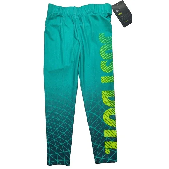 NIKE Dri-fit‎ Girls Size 6 Hyper Jade JUST DO IT Athletic Leggings NEW
