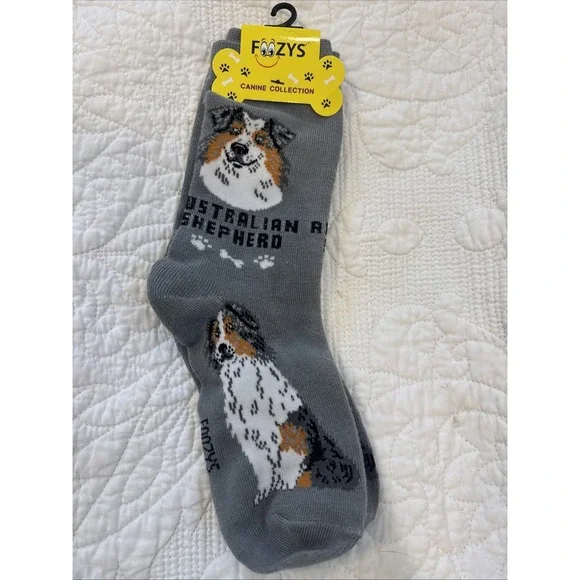 Foozy's Canine Collection‎ Australian Shepherd Socks SZ 9-11 Gray PolyBlend