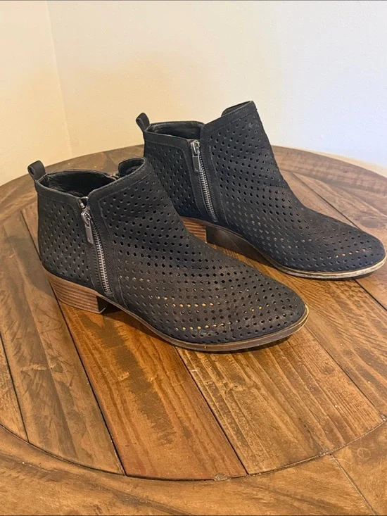 Lucky Brand Black Perforated Side-Zip Ankle Booties