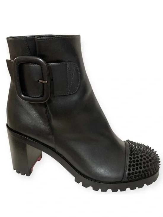 Christian Louboutin Olivia Snow 70mm Calf Leather Black Ankle Boots 35 1/2 Spike