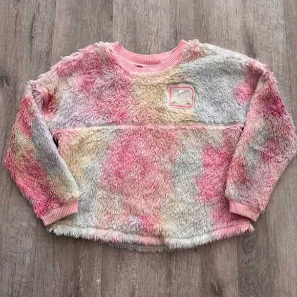 Disney Parks Walt Disney World Spirit Jersey Kids M Pink Tie Dye Sherpa Fleece