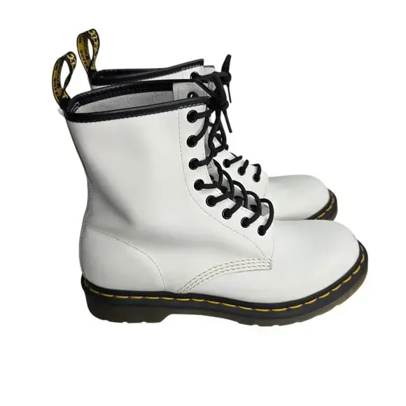 Dr. Martens White Leather Combat Boots Women’s Size 9 Lace Up Punk Grunge