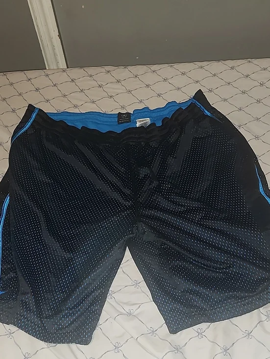 Men's Black Mesh Athletic Shorts with Blue Trim