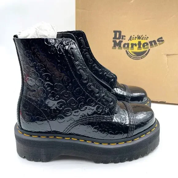 Dr Martens Sinclair Boots Black Platform Leopard Emboss Patent Leather Zip Sz‎ 7