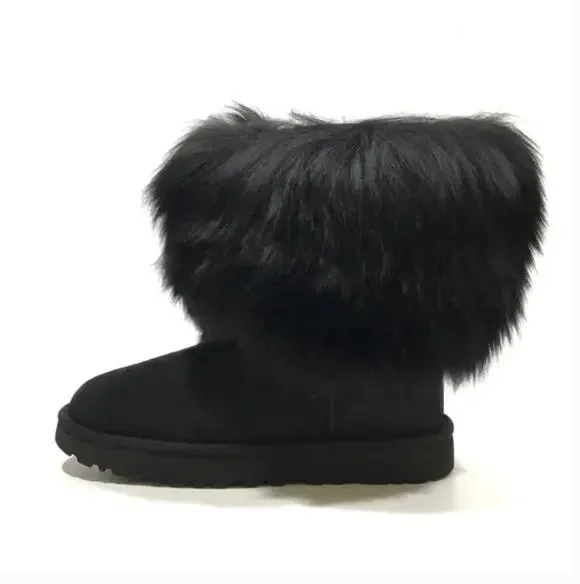 Ugg Short Sheepskin Cuff Boots 6 Black NWT Suede Fur Shearling Ankle Booties
