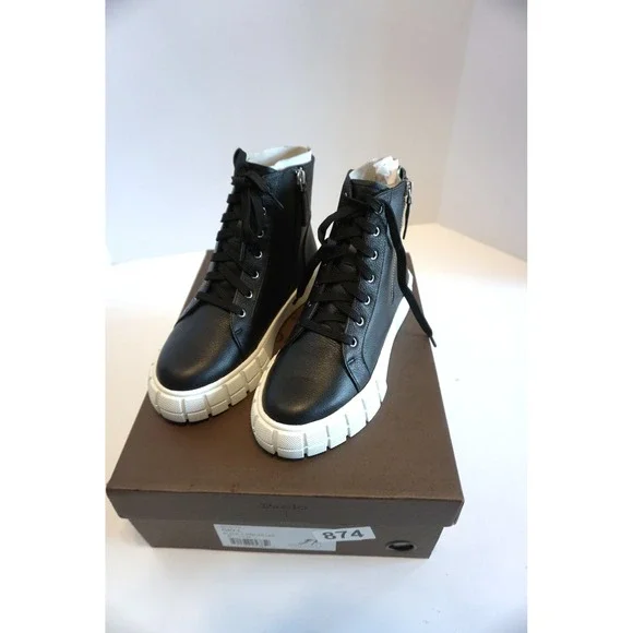 Linea Paolo Gio-L Black Tumbled Leather High Top Platform Sneakers Womens 6.5 M