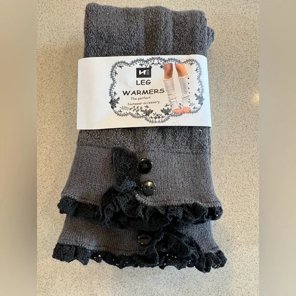 Gray Leg Warmers with Black Ruffle Trim