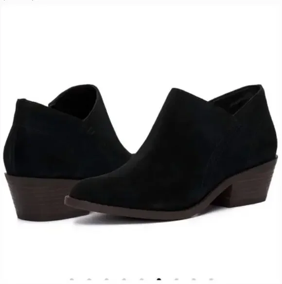 Lucky Brand Fanky Suede Boots 9 Black NWT Ankle Booties Boho Western