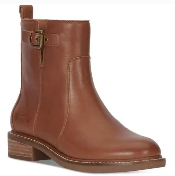 Lucky Brand Quendy Leather Boots 9.5 NWT Tan Brown Ankle Booties Buckle Western