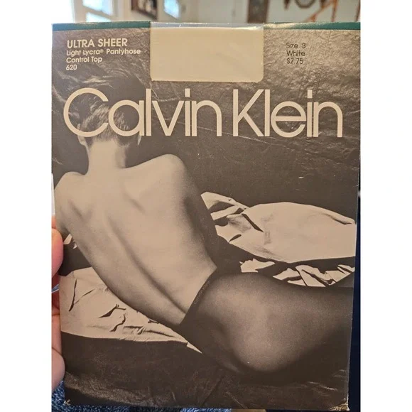 Vintage 90s Calvin Klein Pantyhose Ultra Sheer Control Top White Size B