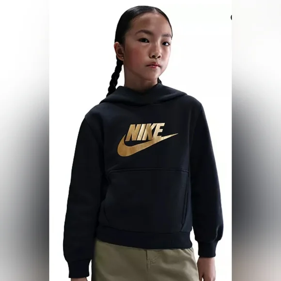 Nike Big Kids' Sportswear Gold Satin Logo Club Fleece Hoodie