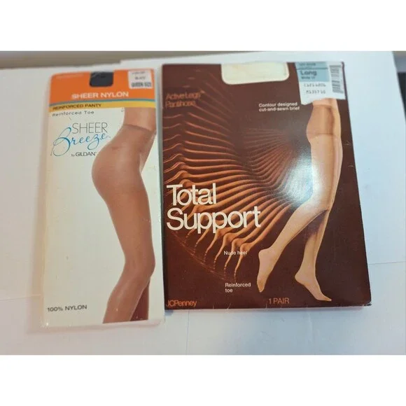 Vtg Lot Of 2 JCPenney Total Support Long White & Sheer Breeze By Gildan Q Blk