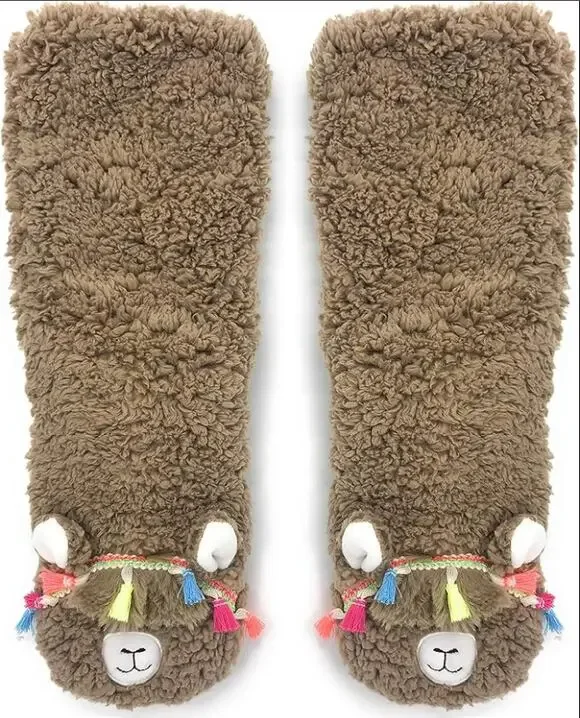 Women's Super Soft Llama Synthetic Sherpa Slipper Socks One Size 3D New NWT