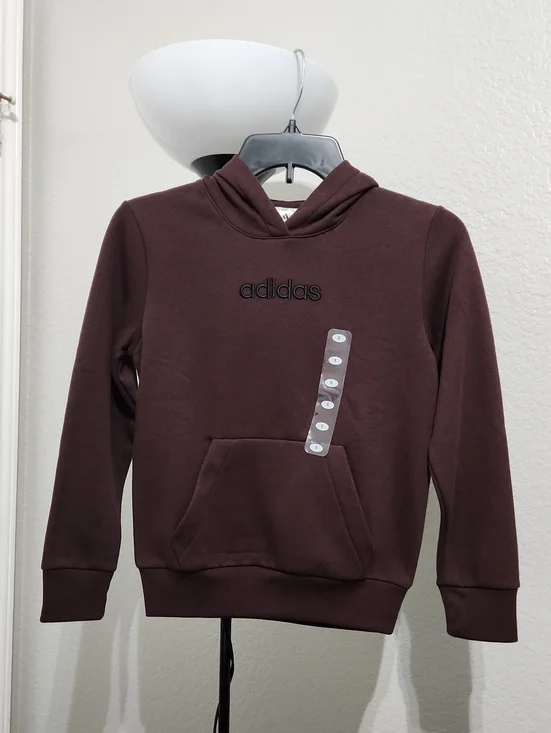 NWT! Kids Adidas Dark Brown Pullover Hoodie Sweatshirt with Logo Size Small