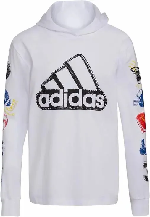 Adidas Boys Long Sleeve Cotton Jersey Hooded T-shirt Tee XL
