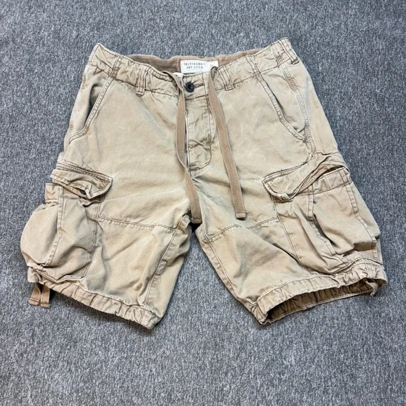 Abercrombie and Fitch Mens Cargo Shorts Tan Khaki Size 31 Drawstring Utility 33W