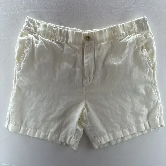 Panama Jack 100% Linen Shorts Mens XL Beach Resort Coastal White Elastic 36” W